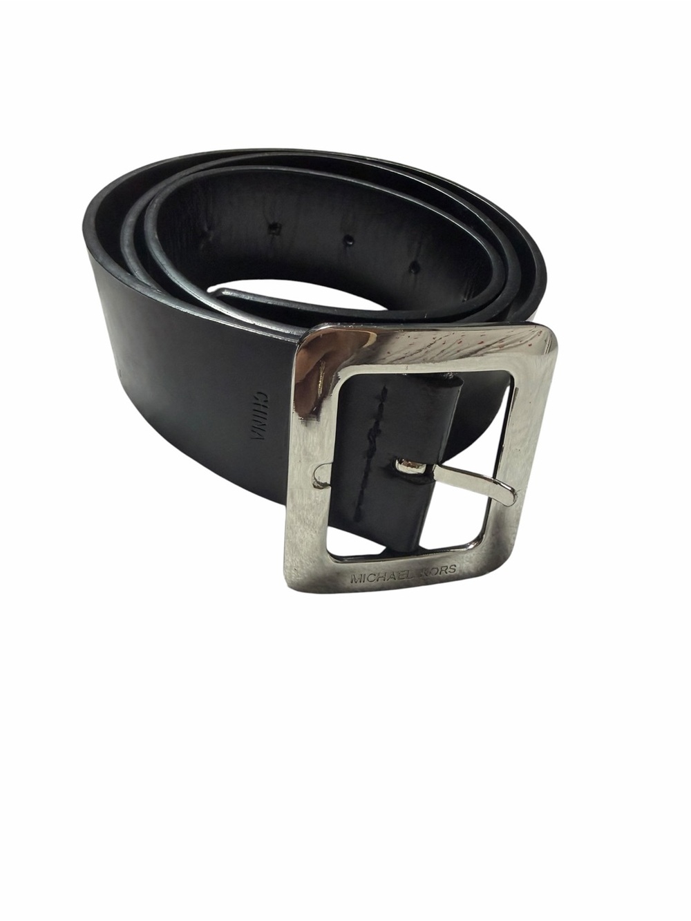 Michael Kors Black Faux Leather Women’s Belt with Silver Buckle M - Picture 1 of 7